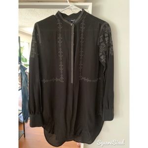MADEWELL BLACK SILKY EMBROIDERED BLOUSE